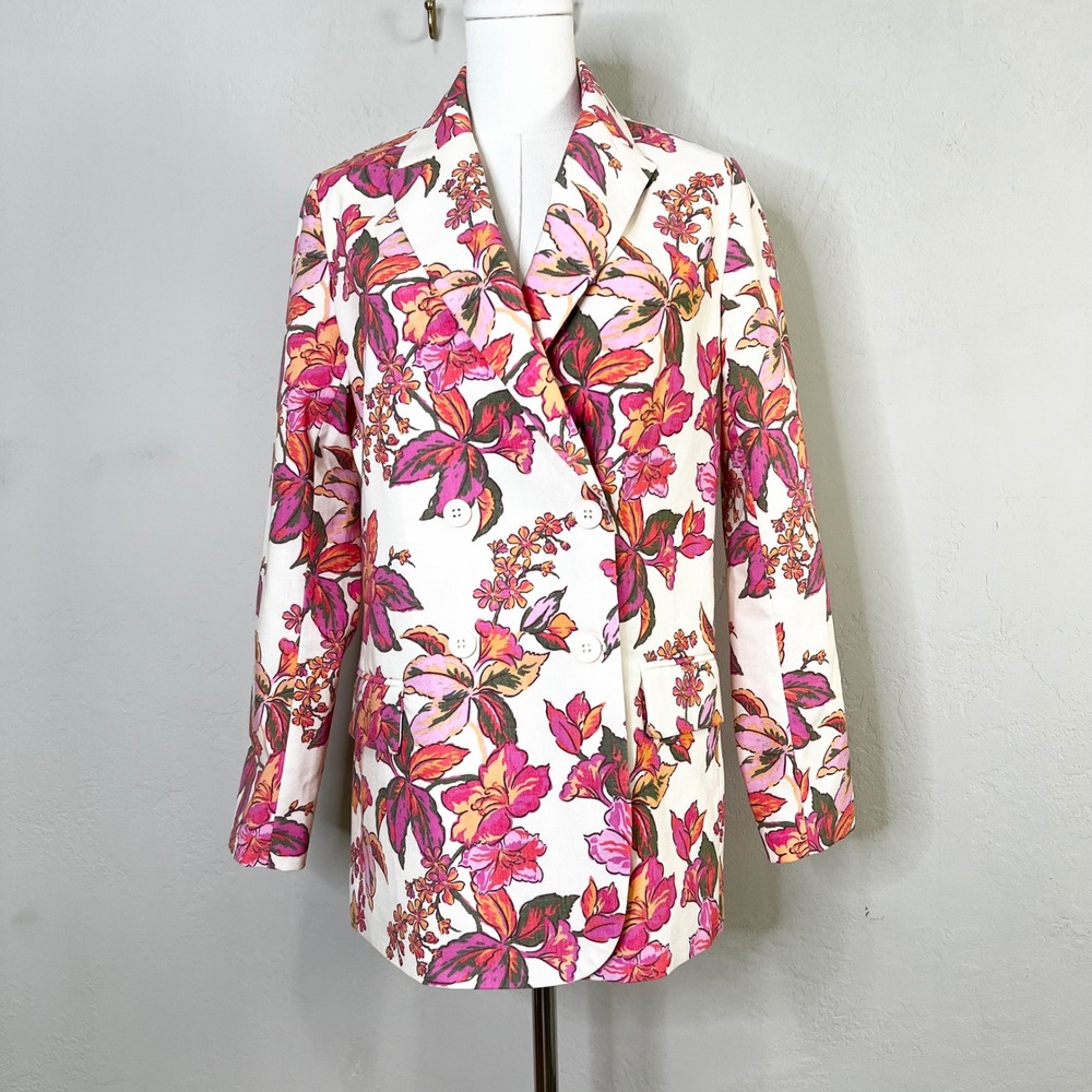 Dolan Anthropologie Blazer‎ Foral Boyfriend Size S Linen Blend Colorful Jacket